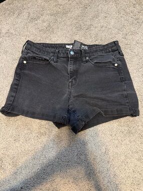 Black High-Rise Denim Shorts with Rolled Hem